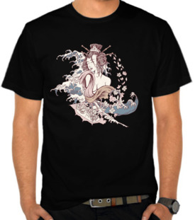 Japanese Geisha And Great Wave